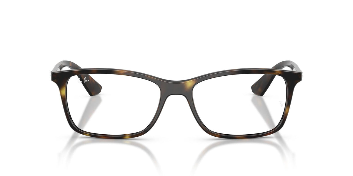 Ray-Ban prescription eyeglass frames, dark tortoise pattern with rectangular lenses