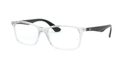 Ray-Ban RX7047 prescription frames, clear with black temple detail side view
