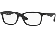 Ray-Ban RX7047 black rectangular prescription eyeglass frames with subtle logo