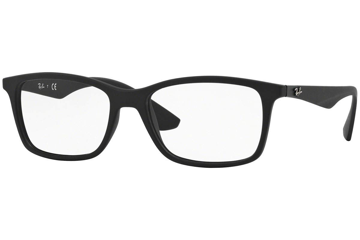Ray-Ban RX7047 black rectangular prescription eyeglass frames with subtle logo