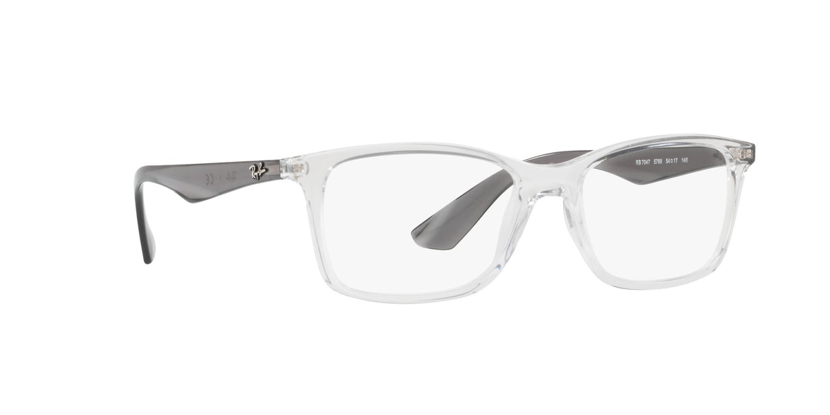Clear eyeglass frames with dark gray temple accents, front view with nose bridge