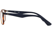 Navy blue prescription eyeglass frames with brown front accents
