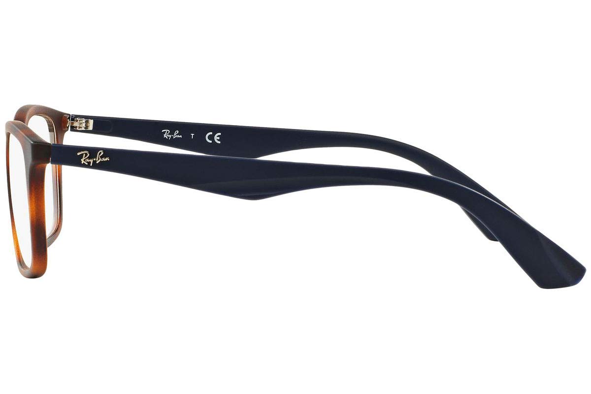 Navy blue prescription eyeglass frames with brown front accents