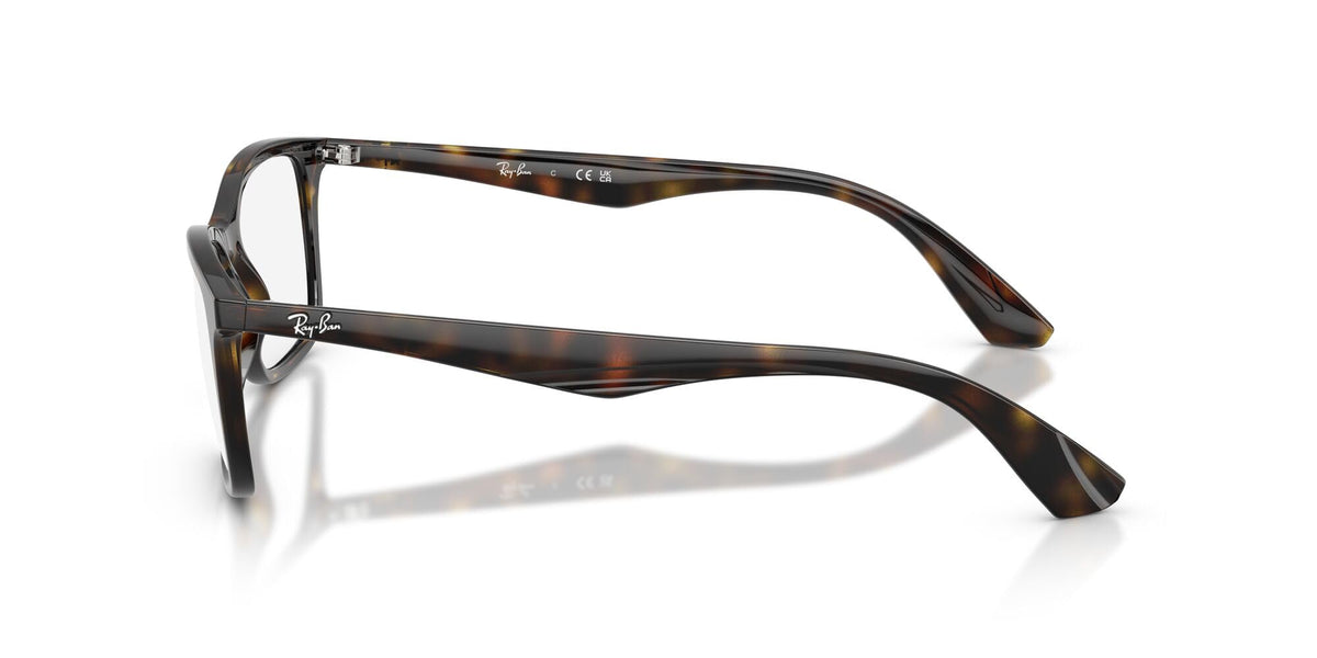 Ray-Ban prescription eyeglass frames, translucent brown with rectangular shape