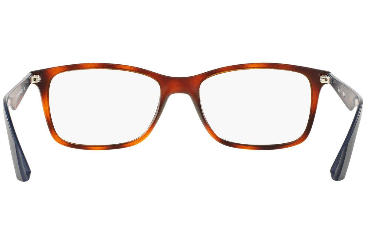 Tortoise orange oval prescription eyeglass frames with blue temple tips