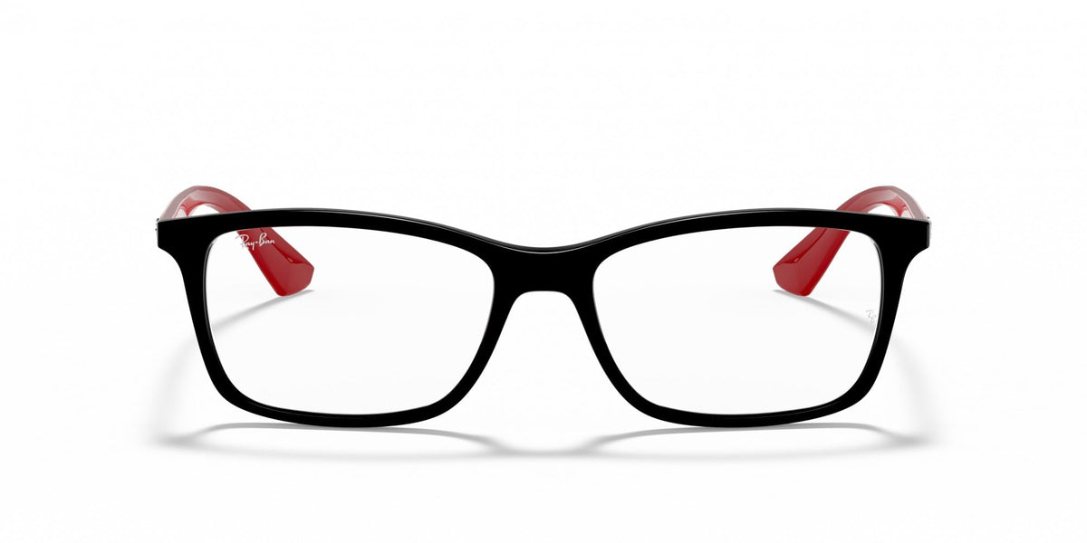 Ray-Ban RX7047 prescription frames, black with red temple end pieces