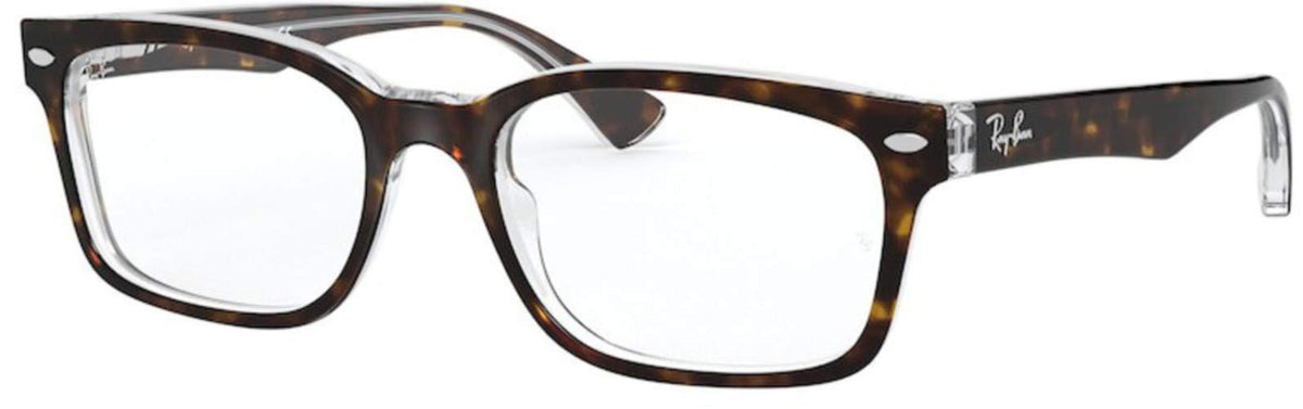 Havana rectangular prescription eyewear frames with patterned temples and Ray-Ban logo