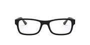 Matte black full-rim rectangular eyeglass frames with clear demo lenses