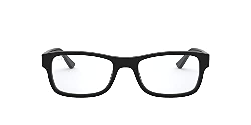 Matte black full-rim rectangular eyeglass frames with clear demo lenses