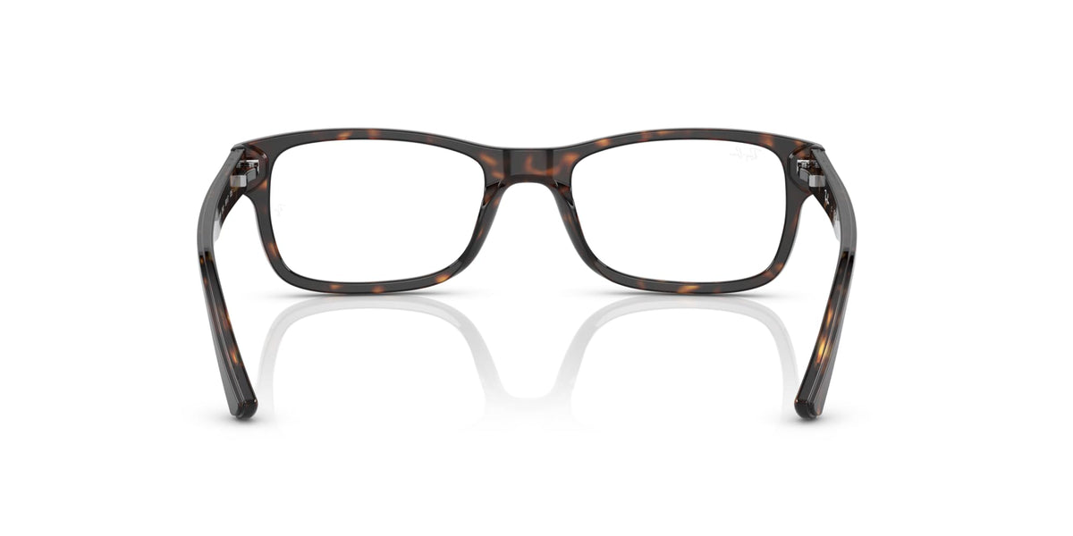 Havana tortoise rectangular eyeglass frames with clear demo lenses and Ray-Ban logo, front