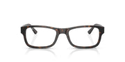 Havana patterned rectangular eyeglass frames with clear demo lenses and Ray-Ban logo