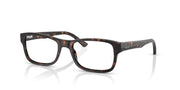 Havana tortoise rectangular eyeglass frames with clear demo lenses, front view angled