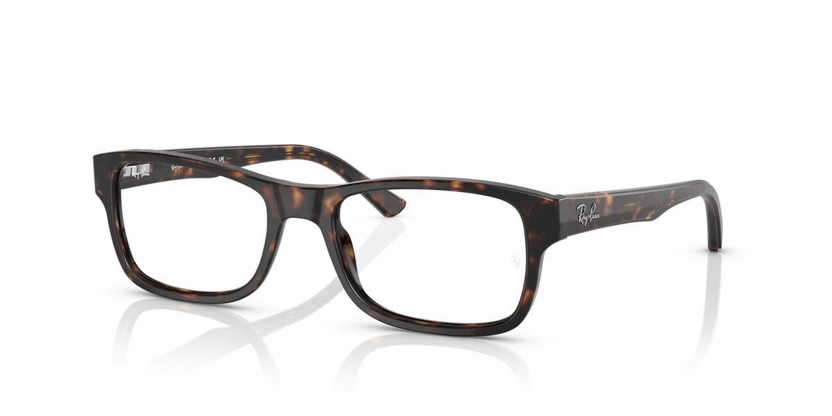 Havana tortoise rectangular eyeglass frames with clear demo lenses, front view angled