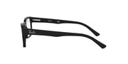 Black rectangular eyeglass frames with clear demo lenses, angled side view