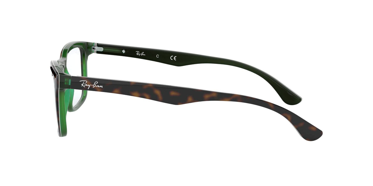 Ray-Ban RX5279 frames, dark green with havana trim and clear demo lenses (side view)