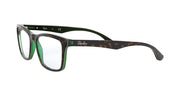 Ray-Ban RX5279 frames, havana rectangular with green-tinted temples and clear demo lenses