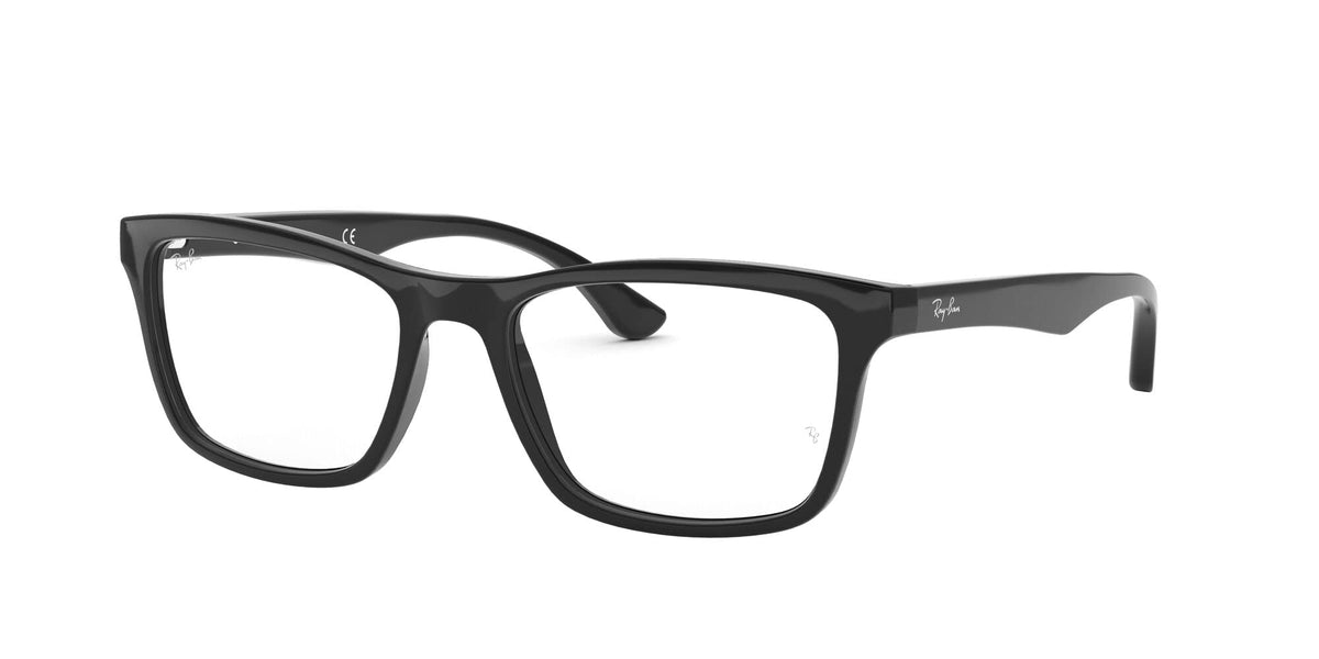 Ray-Ban RX5279 frames, black rectangular with clear demo lenses (angled view)