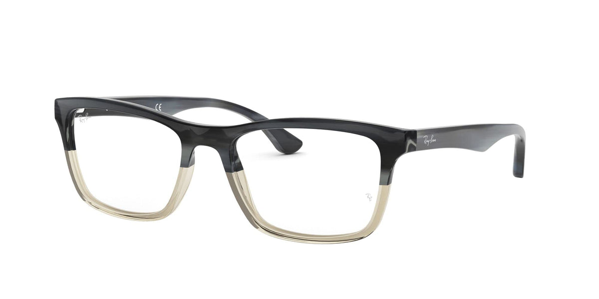 Ray-Ban RX5279 prescription frames, black rectangular with translucent accents and demo lenses