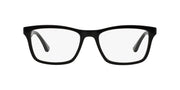 Black rectangular prescription eyewear frames, front view with clear demo lenses
