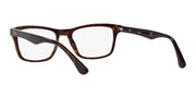 Dark tortoiseshell rectangular prescription eyewear frames, side profile with clear demo lenses