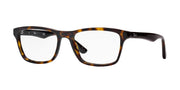 Dark tortoiseshell rectangular prescription eyewear frames, front view with clear demo lenses