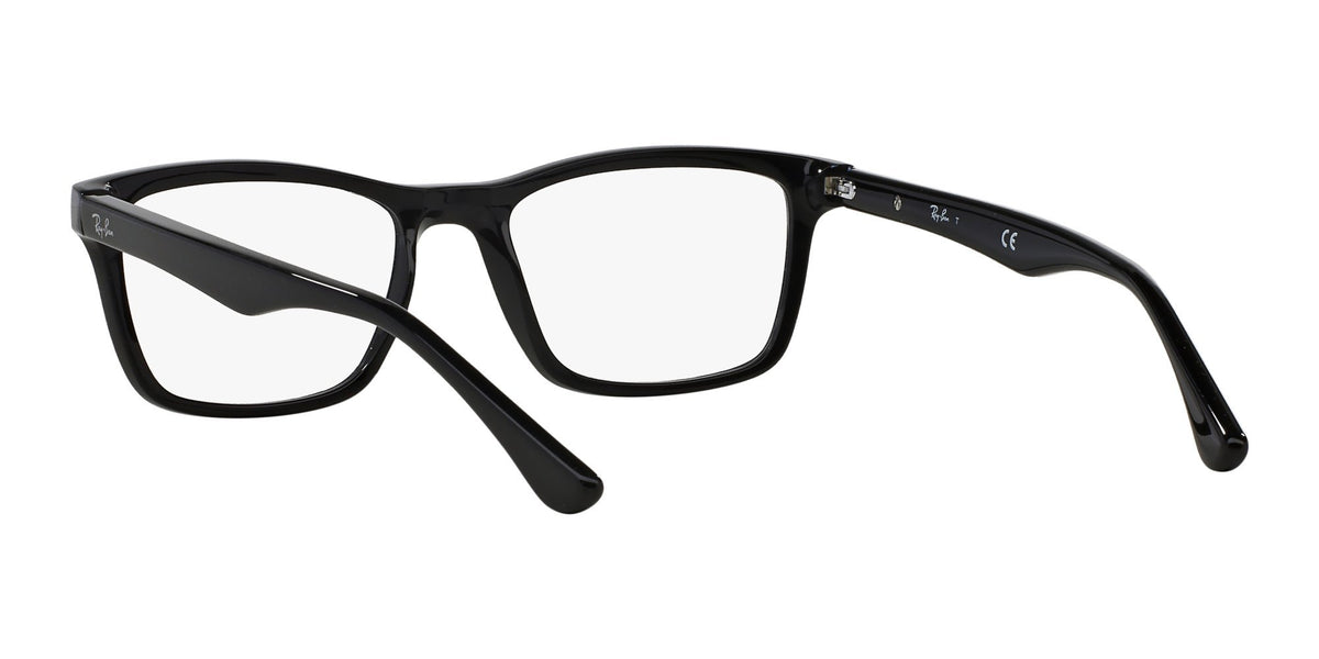 Black rectangular prescription eyewear frames, three-quarter side view with clear demo lenses