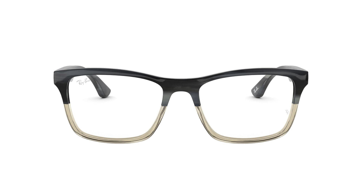 Ray-Ban RX5279 prescription frames, black front with clear/cream lower rim and demo lenses