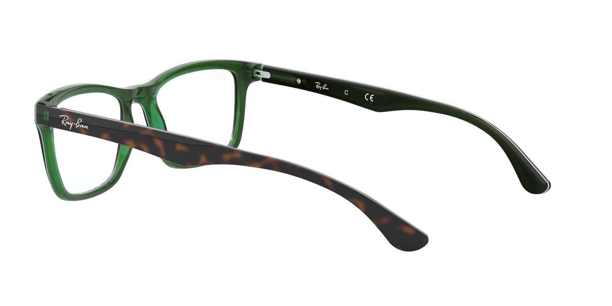 Ray-Ban RX5279 frames, green rectangular with havana trim and clear demo lenses (side view)