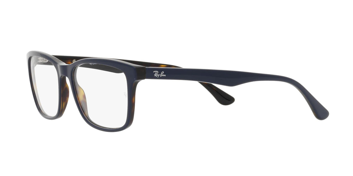 Ray-Ban RX5279 prescription frames in dark blue, side view with demo lenses.