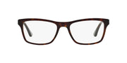Dark tortoiseshell rectangular prescription eyewear frames, centered front view with clear demo lenses