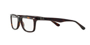 Ray-Ban prescription eyewear frames, dark havana tortoiseshell with side profile and clear lenses