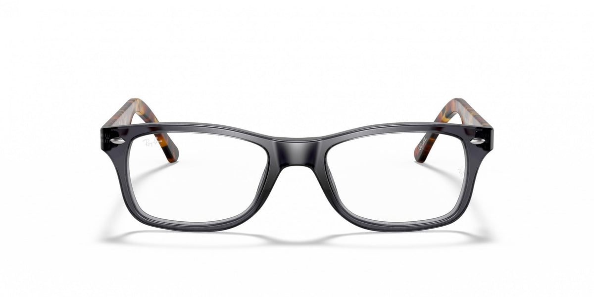 RX5228 prescription frames, dark grey front with small tortoiseshell temple tips