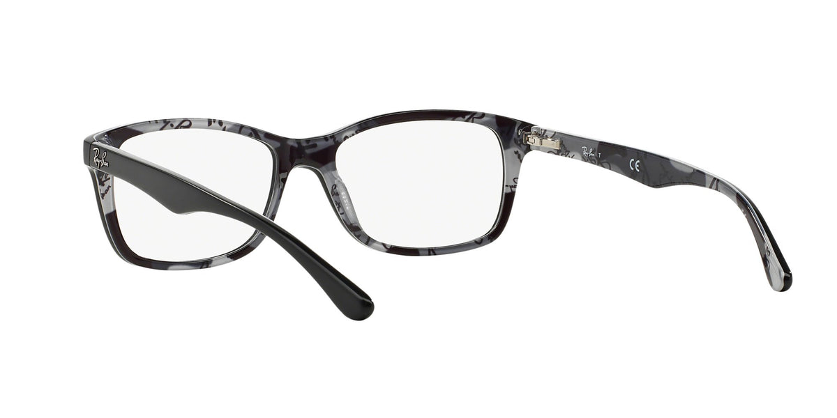 Ray-Ban RX5228 prescription frames, dark tortoise with patterned temple arms