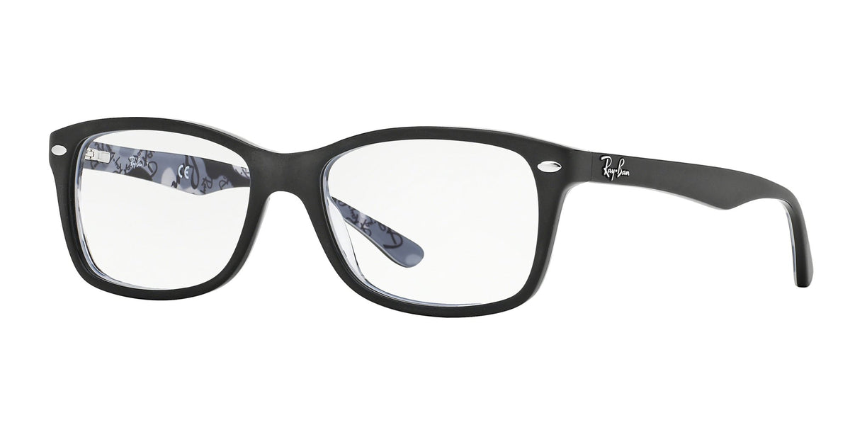 Ray-Ban RX5228 prescription frames, dark frames with blue patterned temple detail