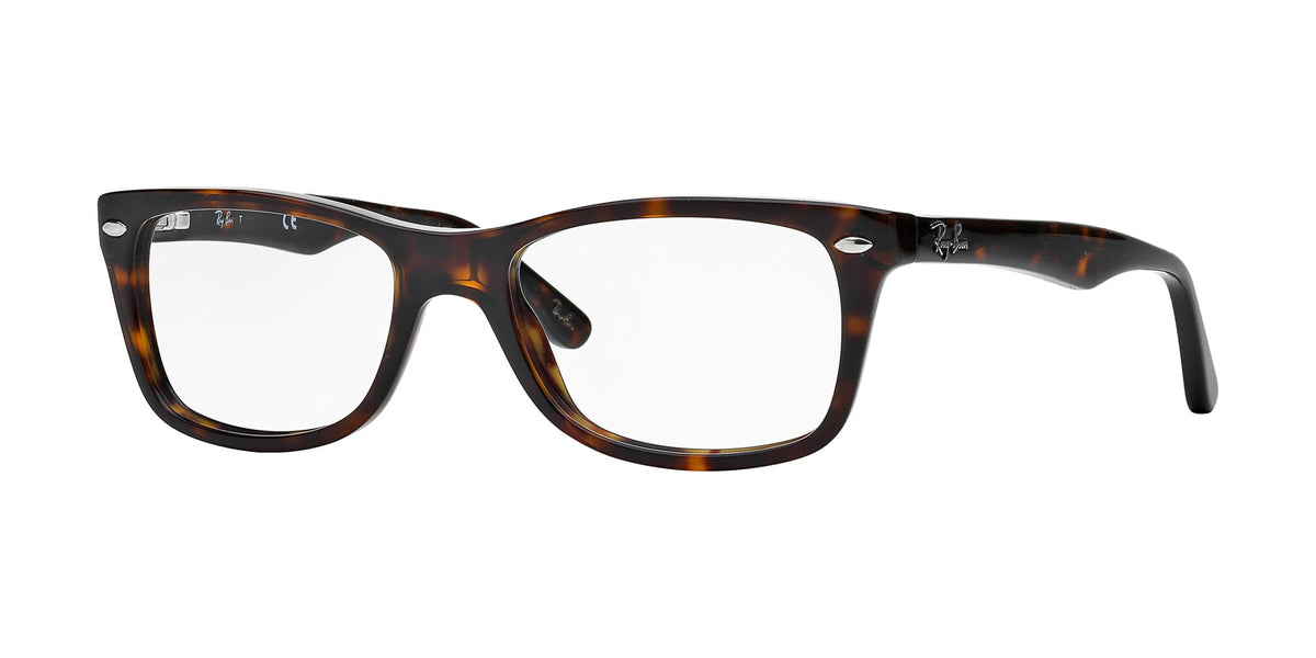 Ray-Ban prescription eyewear frames, dark havana tortoiseshell full-rim with clear lenses