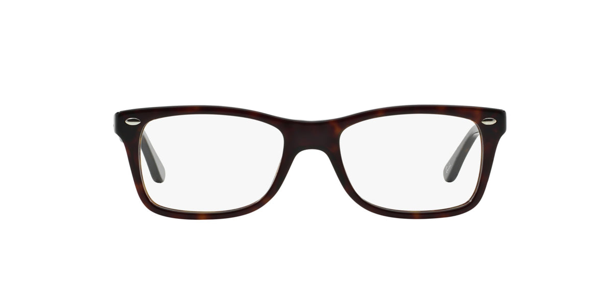 Ray-Ban prescription eyewear frames, dark tortoiseshell front with rectangular rounded lenses