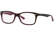 Ray-Ban prescription eyewear frames, dark maroon front with full-rim and clear lenses