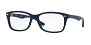 Navy blue full-rim prescription eyeglass frames, front view with curved temples.