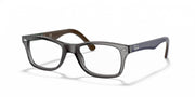 Grey and dark brown full-rim prescription eyeglass frames, front view.