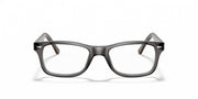 Grey full-rim prescription eyeglass frames with angled temples, front view.