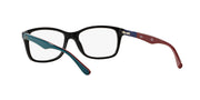 Ray-Ban RX5228 prescription frames, black with teal and red temple accents