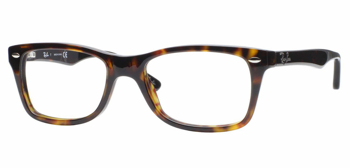 Ray-Ban prescription eyewear frames, dark havana tortoiseshell full-rim with square lenses