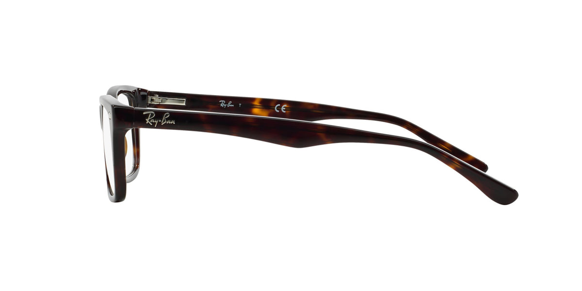 Ray-Ban prescription eyewear frames, dark tortoiseshell temples with metal logo detail