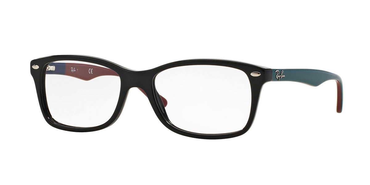 Ray-Ban RX5228 prescription frames, black with teal-accent temple tips