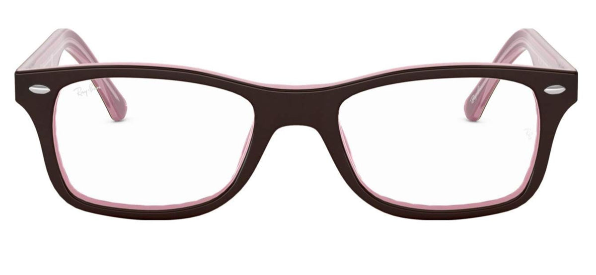 Ray-Ban RX5228 prescription frames, dark havana with pink-tinted temples