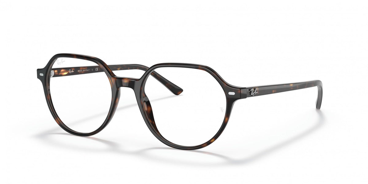 Ray-Ban RX5395 prescription frames, tortoiseshell striped round eyeglasses side view