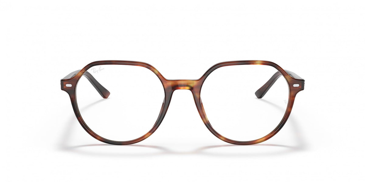 Ray-Ban prescription eyeglass frames, front view in dark tortoise round shape
