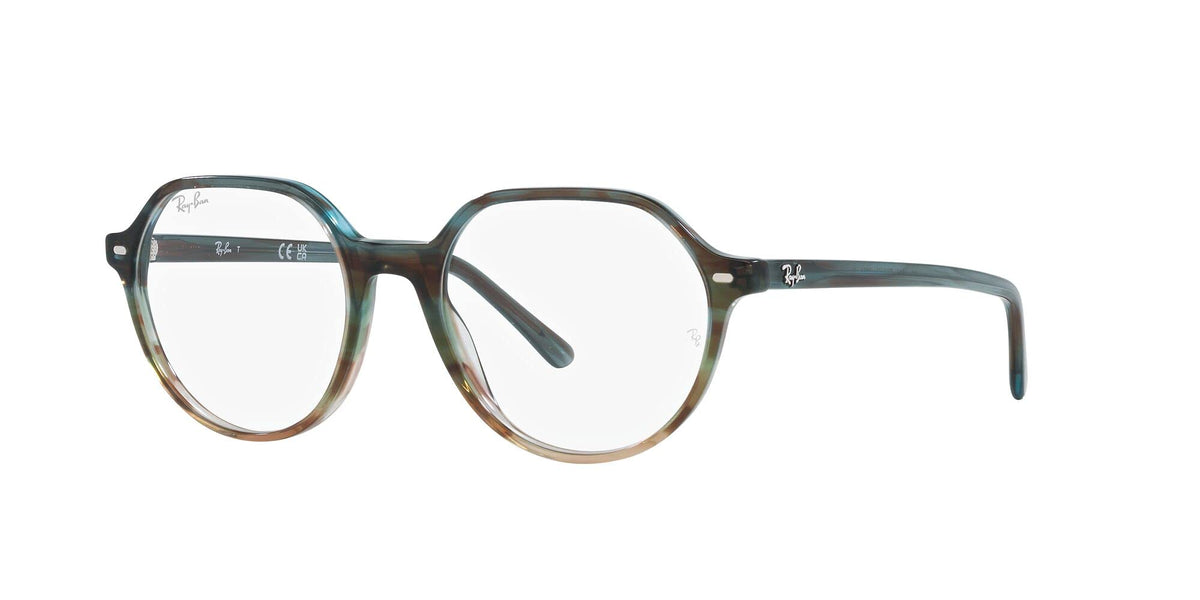 Dark olive round eyeglass frames with translucent arms and curved temple tips