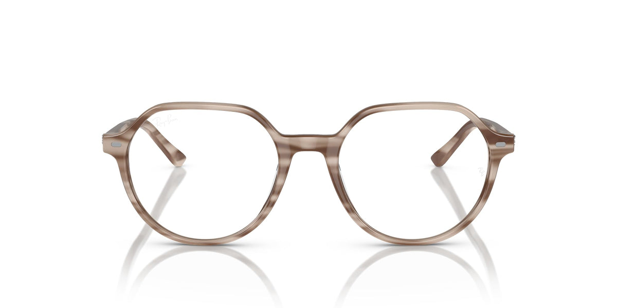 Havana brown prescription eyeglass frames, round lens openings, thin temple tips