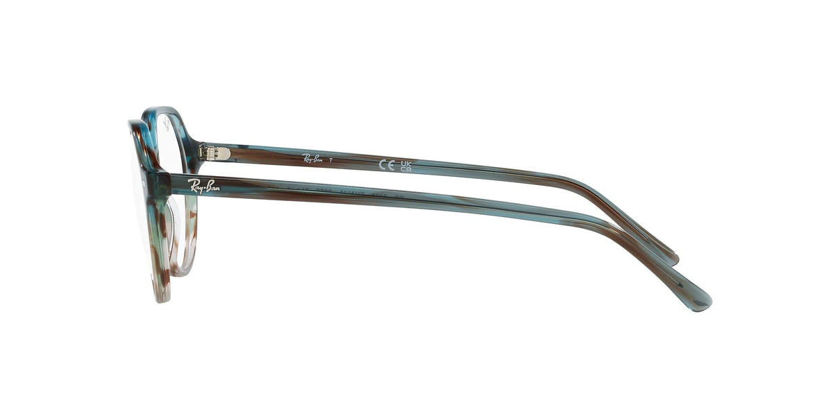 Blue-green eyeglass frames with round front and slim curved temples